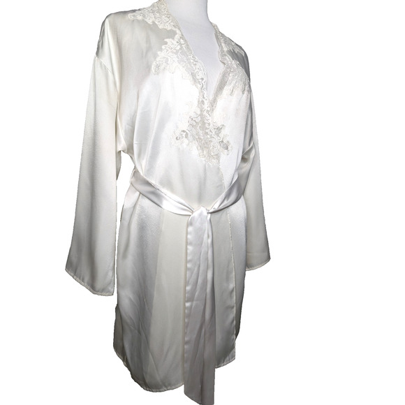 VTG Victorias Secret Gold Label White Satin Lace Coquette Fairy Angel Robe OS - Picture 5 of 9